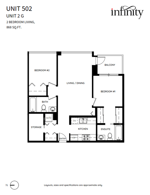 Floor plan for 2 beds, 2 baths